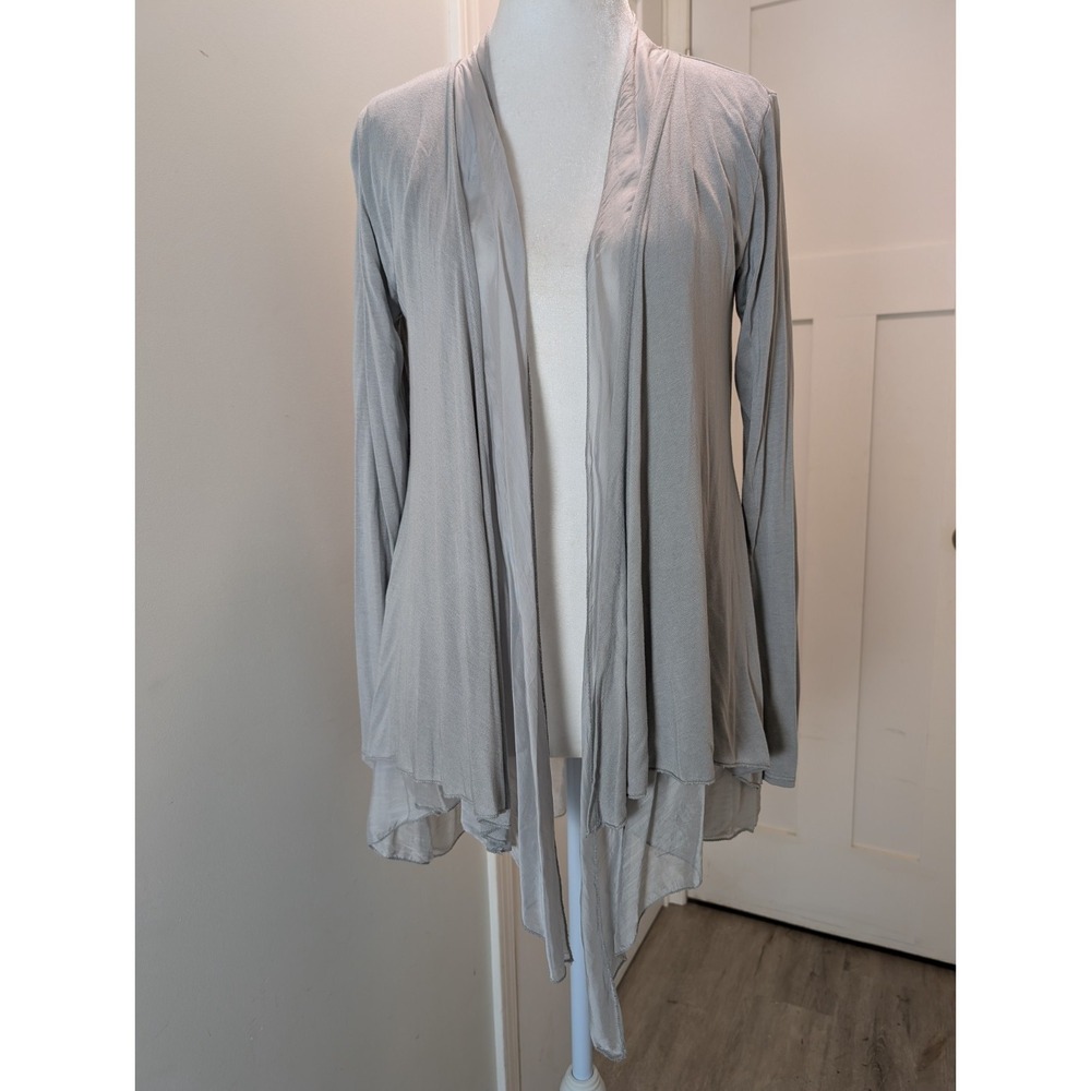 Gigi Moda Silk Viscose Cardigan Women's OS Gray Made in Italian Open Front Drape